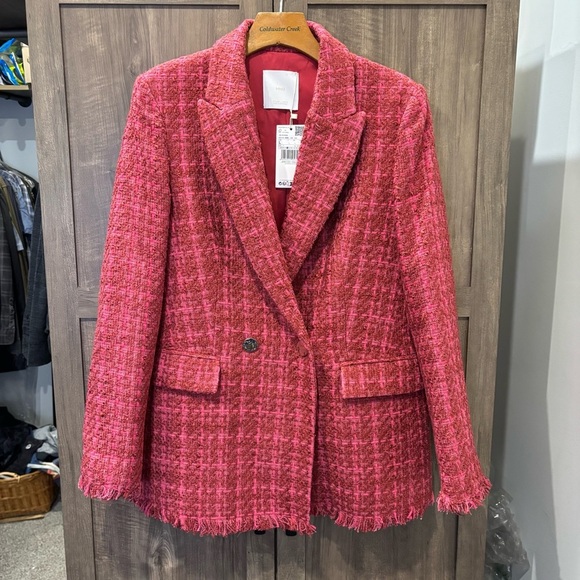 NWT Mango Fuchsia Tweed Blazer Large - Picture 2 of 11